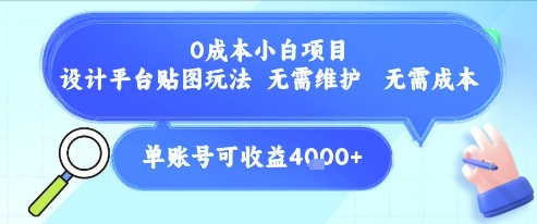0成本小白项目，设计平台贴图玩法，无需维护，无需成本，单账号单月可产生收益4k+|淘骐网赚资源库