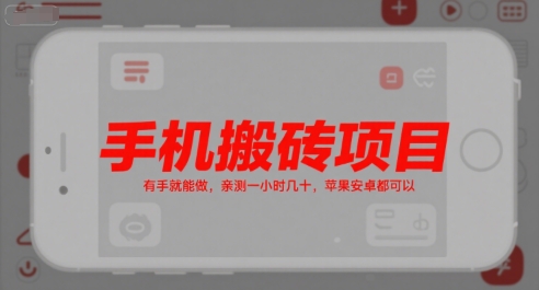 手机搬砖项目,有手就能做,亲测一小时几十,苹果安卓都可以|淘骐网赚资源库