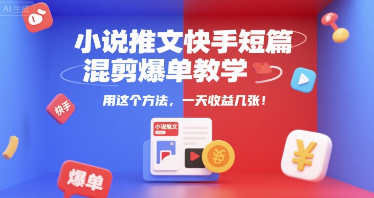 小说推文快手短篇混剪爆单教学,用这个方法,一天收益几张|淘骐网赚资源库