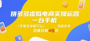 拼多多虚拟电商实操运营，一台手机(苹果安卓都可以)，深耕多多店铺日收4位数|淘骐网赚资源库