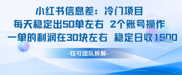 小红书信息差冷门项目一单利润30块每天稳定1.5k左右2个账号操作|淘骐网赚资源库