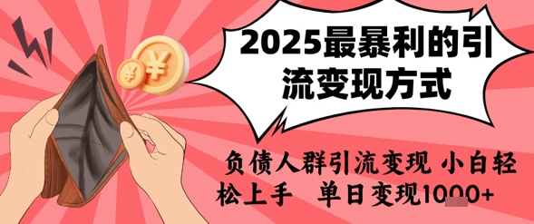 2025年最暴利的引流变现方式,负债人群引流变现,小白轻松上手,日入1k|淘骐网赚资源库