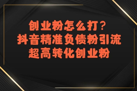 创业粉怎么打?抖音精准负债粉引流,超高转化创业粉|淘骐网赚资源库