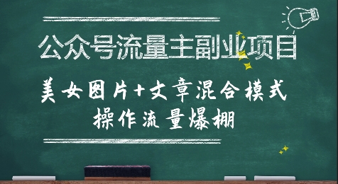 公众号流量主副业项目,美女图片+文章混合模式操作流量爆棚|淘骐网赚资源库