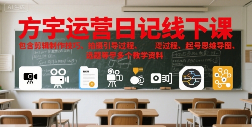 方宇运营日记线下课,包含剪辑制作技巧、拍摄引导过程、起号思维导图、选题等多个教学资料|淘骐网赚资源库