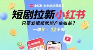 短剧拉新小红书全运营教程,只要发视频就能产生收益,一单9-12不等|淘骐网赚资源库