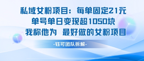 私域女粉项目：每单固定21块，单日变现超1k+，最好做的女粉项目|淘骐网赚资源库