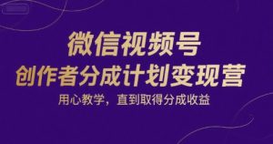 微信视频号创作者分成计划变现营，用心教学，直到取得分成收益|淘骐网赚资源库