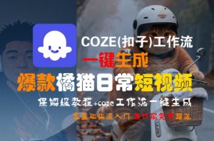COZE(扣子)工作流一键生成爆款橘猫日常短视频,保姆级教程,零基础快速入门|淘骐网赚资源库