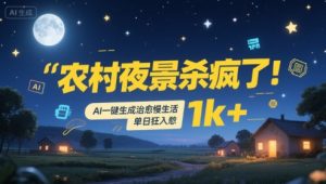 农村夜景杀疯了！AI一键生成治愈系慢生活，单日狂入1k+|淘骐网赚资源库