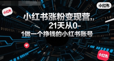 小红书涨粉变现营,21天从0-1做一个挣钱的小红书账号|淘骐网赚资源库