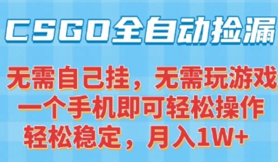 CSGO自动捡漏项目,最新独家玩法,一个手机可操作,新手小白轻松月入1W+,操作简单易上手【揭秘】|淘骐网赚资源库