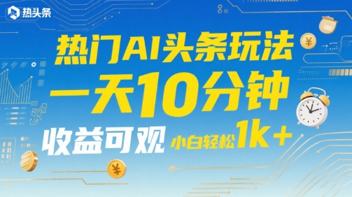 热门AI头条玩法,一天10分钟,收益可观,小白轻松日入1k+【揭秘】|淘骐网赚资源库