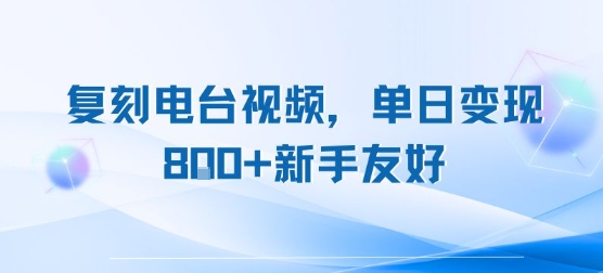 复刻电台视频，单日变现8张+新手友好，长期可做|淘骐网赚资源库