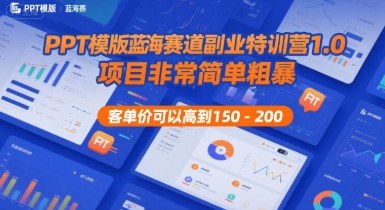 PPT模版蓝海赛道副业特训营1.0,项目非常简单粗暴,客单价可以高到150-200|淘骐网赚资源库