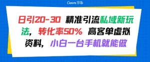 日引 20-30 精准引流私域新玩法，转化率50% 高客单虚拟资料，小白一台手机就能做|淘骐网赚资源库