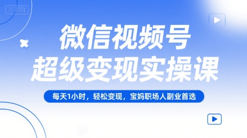 微信视频号超级变现实操课,每天1小时,轻松变现,宝妈职场人副业首选|淘骐网赚资源库