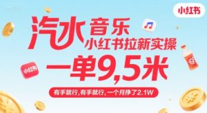 汽水音乐小红书拉新实操，，一单9.5米，有手就行，一个月挣了2.1W|淘骐网赚资源库
