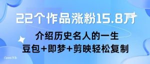 22个作品涨粉15.8W ，介绍历史名人的一生 ， 豆包+即梦+剪映轻松复制|淘骐网赚资源库