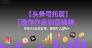【头条号托管 】我存作品到草稿箱,你每天5分钟发布,最高月入2W+【揭秘】|淘骐网赚资源库