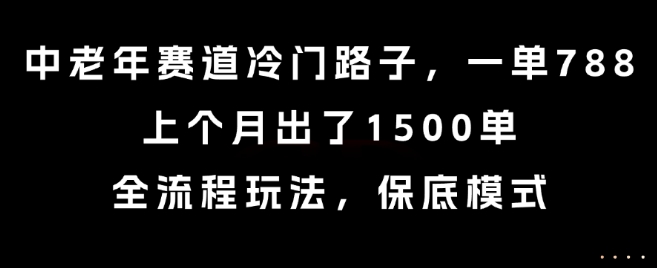 中老年赛道冷门路子，一单788，上个月出了1500单，全流程玩法，保底模式【揭秘】|淘骐网赚资源库