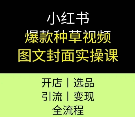 小红书爆款种草视频图文封面实操课,开店、选品、引流、变现全流程|淘骐网赚资源库