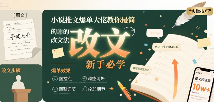 小说推文爆单大佬教你最简单的改文方法实操课,新手必学|淘骐网赚资源库