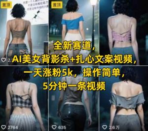 全新赛道,AI美女背影杀+扎心文案视频,一天涨粉5k,操作简单,5分钟一条视频|淘骐网赚资源库