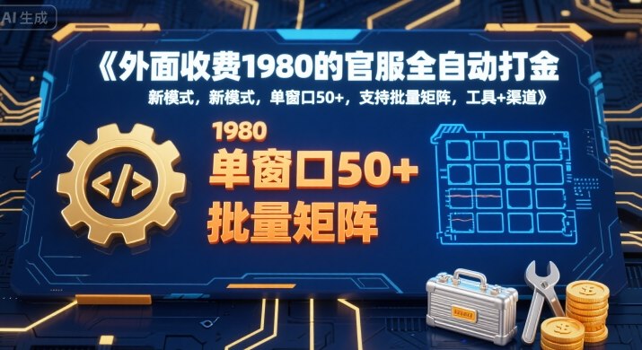 外面收费1980的官服全自动打金,新模式,单窗口50+,支持批量矩阵,工具+渠道【揭秘】|淘骐网赚资源库
