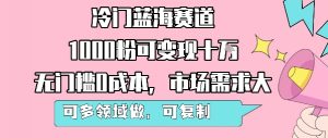 冷门蓝海赛道，1000粉可变现十W，无门槛0成本，市场需求大，可多领域做，可复制性强|淘骐网赚资源库