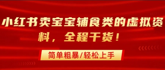 小红书卖宝宝辅食类的虚拟资料，从引流到私域变现，全程干货，简单粗暴，轻松上手|淘骐网赚资源库