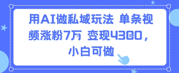 用AI做私域玩法,单条视频涨粉7W变现4.3k,小白可做|淘骐网赚资源库