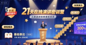 21天在线演讲密训营,王牌演讲招商课程系统|淘骐网赚资源库