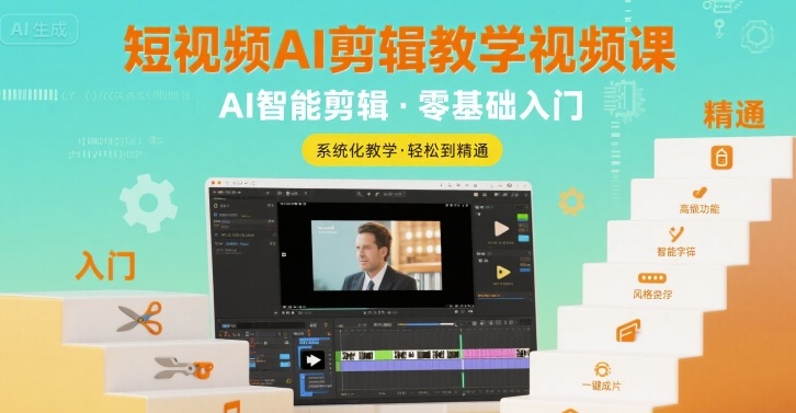 短视频AI剪辑教学视频课,入门到精通|淘骐网赚资源库