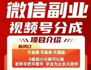 微信副业视频号分成,不直播 不卖货 不露脸,三五分钟即可完成一条作,每日收益几十、几张不等|淘骐网赚资源库