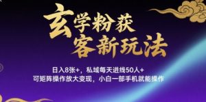 玄学粉获客新玩法日入8张+, 私域每天进线50人+,可矩阵操作放大变现,小白一部手机就能操作|淘骐网赚资源库