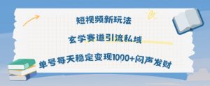 短视频新玩法玄学赛道引流私域单号每天稳定变现1k+闷声发财|淘骐网赚资源库