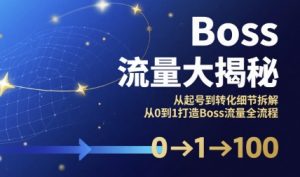 Boss流量大揭秘,从起号到转化细节拆解,从0到1打造Boss流量全流程|淘骐网赚资源库