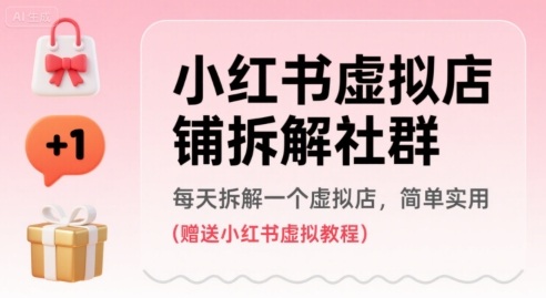 小红书虚拟店铺拆解社群,每天拆解一个虚拟店,简单实用(赠送小红书虚拟教程)|淘骐网赚资源库