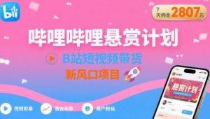 哔哩哔哩悬赏计划，B站短视频带货，7天佣金2807，新风口项目|淘骐网赚资源库