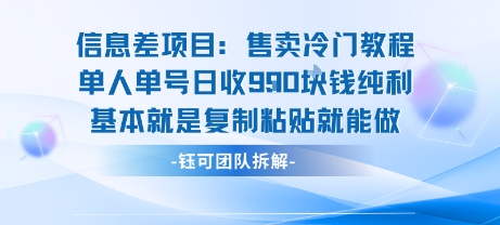 信息差项目：售卖冷门教程单人单号日收9张纯利基本就是复制粘贴就能做|淘骐网赚资源库