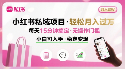 小红书私域项目 月入过W非常轻松 每天15分钟即可搞定，无任何操作门槛，小白可入手|淘骐网赚资源库