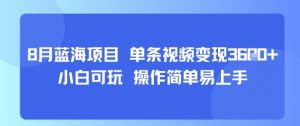 8月AI蓝海项目，单条视频变现1k+ 小白可玩 操作简单易上手|淘骐网赚资源库