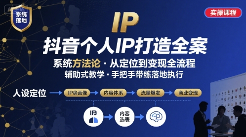 抖音个人IP系统落地实操大课,实操课程,辅助落地|淘骐网赚资源库