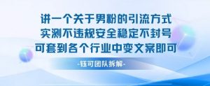 2025关于男粉的引流方式实测不违规安全稳定不封号可套到各个行业中变文案即可|淘骐网赚资源库