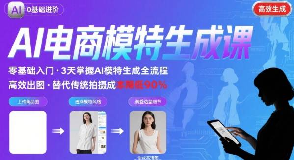 AI模特进阶课程,0基础高效生成逼真电商模特图|淘骐网赚资源库