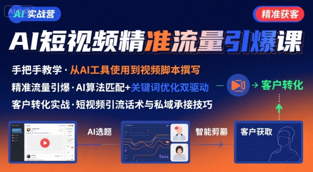 AI+短视频引爆精准客户实战营,手把手教你引爆Ai短视频精准流量|淘骐网赚资源库