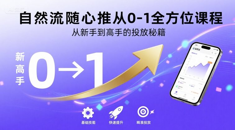 自然流随心推从0-1全方位课程,从新手到高手的投放秘籍|淘骐网赚资源库