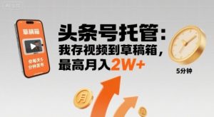 【头条号托管 】我存视频到草稿箱,你每天5分钟发布,最高月入2W+【揭秘】|淘骐网赚资源库