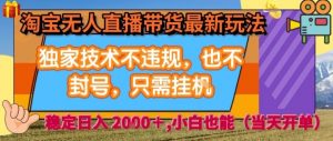 淘宝无人直播带货最新玩法,独家技术不违规,也不封号,全自动运行,只需挂着, 稳定日入2k【揭秘】|淘骐网赚资源库